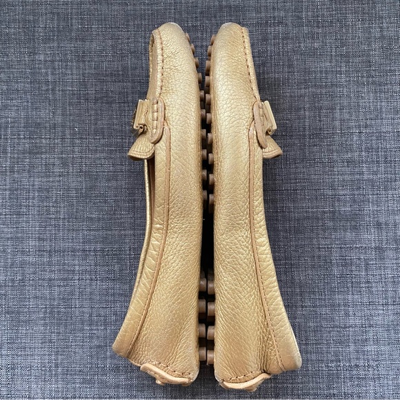 TORY BURCH GOLD LEATHER LOAFERS - Picture 3 of 9